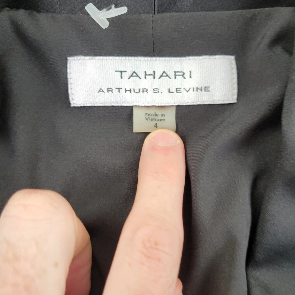 Blazer Tahari Mujer 4 Negro Rayón Floral Botones Bolsillos Manga Larga Foto 3 de 4