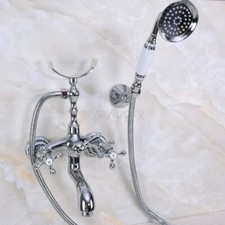 Polished Chrome Wall Mount Clawfoot Bath Tub Faucet w/ Handheld Shower Sprayer