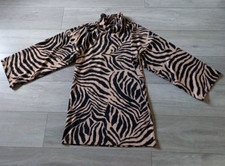 Prettylittlething Black & Beige Animal Print Tunic Dress Retro Roll Neck UK8