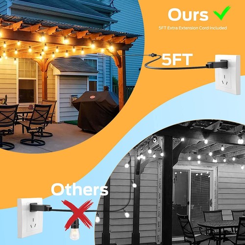 48ft Outdoor LED String Lights Dimmable S14 Bulb Waterproof with Remote 2700K - Picture 11 of 16