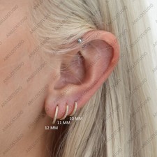 Natural Diamond Cartilage Earrings, Helix, Tragus Hoops Earrings 14k Yellow Gold