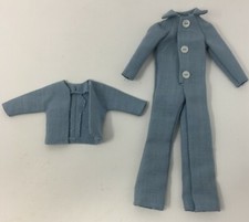 Vintage Barbie Blue Jumpsuit Outfit Lot With Matching Jacket Clothing For Doll