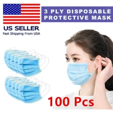 [100 Pcs] 3-Ply Disposable Face Mask Non Medical Surgical face  MOUTH COVER 