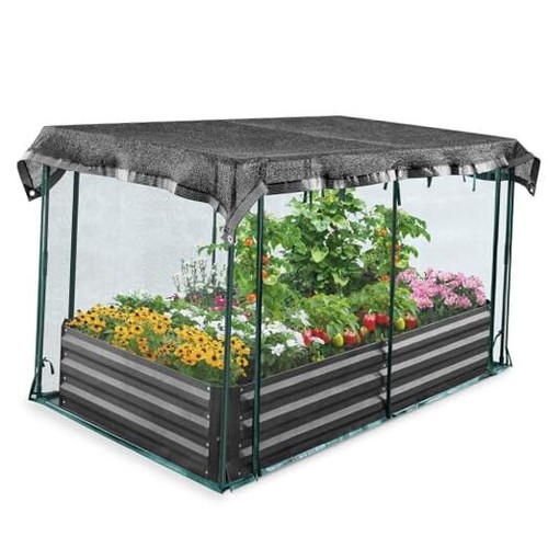 Galvanized Raised Garden Bed with Crop Cage Plant Protection Net Tent and