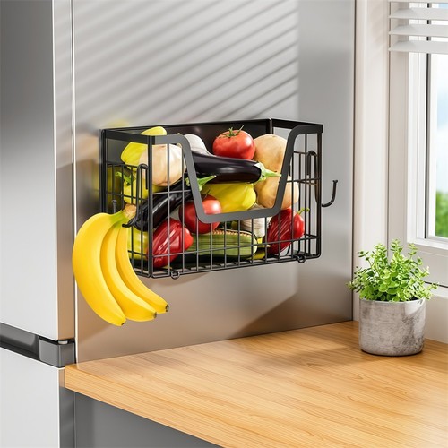 Magnetic Fruit Vegetable Storage Shelf with Hooks for Refrigerator Use - Picture 4 of 12
