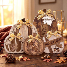 5 Pcs Fall Pumpkin Decor for Home Rustic Fall Wooden Table Centerpiece