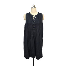 Quince Dress Womens Large Black Linen Pintuck Henley Sleeveless European Tunic