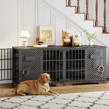 Large Dog Crate Furniture Double Kennel Divider TV Stand Indoor Wood