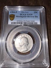 1984 P 25C VF35.  Mint Error. Misaligned Obverse Die