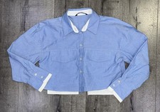 Zara Women  s Collared Blue Button Up Crop Shirt Size S 187