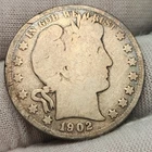 1902 S 50C Barber Silver Half Dollar - Good Condition - Barb-02S