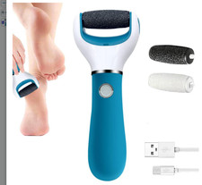 BOMPOW Electric Foot Callus Remover Rechargeable 2 Rollers Pedicure Kit Blue