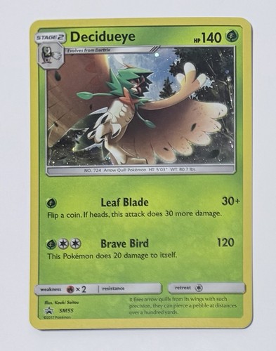 Decidueye 2017 Sun Moon Black Star Promo Cosmos Holo Pokemon Card SM55 (NM)