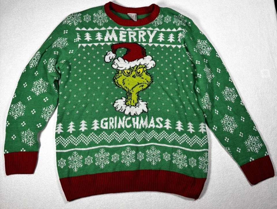 The Grinch Dr Suess Size XL Merry Christmas Sweater Green Red Holiday - Image 1 of 4