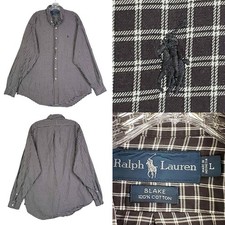 Polo Ralph Lauren Shirt Oxford Mens Size Large Black Plaid Button Down LS