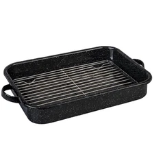 Open Roasting Pan with Flat Rack (Speckled Black) - Accommodates up to 25 lb ...