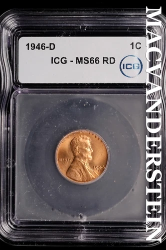 1946-D Lincoln Wheat Cent-ICG MS 66 RD Choice Gem BU No Reserve #SLL787