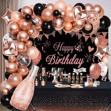 Birthday Decorations Rose Gold Black - 20th 30th 40th 50th Party Set