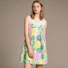 NWOT Lilly Pulitzer Raegan Hibiscus Stroll Print Lace Inset Fit  Flare Dress