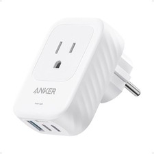 European Travel Plug Adapter, 15W USB-C  2 AC Outlets, Fits Type E/F Sockets, C