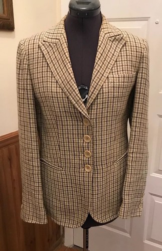 Women's Armani Collezioni Beige Brown Houndstooth Checked Blazer Jacket Size 6