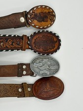 Vintage Western Leather Belts Lot of 4 Nocona NRA Buckles Tooled Cowboy
