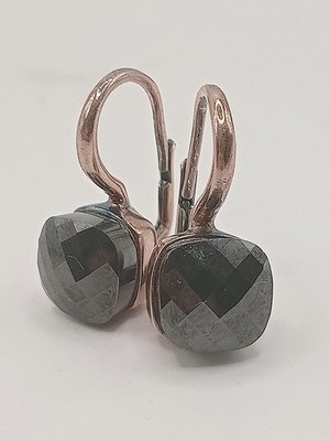 Vintage 925 Silver Rose Gold Plated Quartz Opal Hematite Earrings TI ESTEEMO 