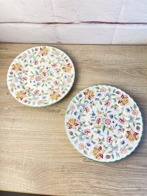 Minton Haddon Hall Dinner Plates 10.5'' Bone China Floral Chintz Green Set  2