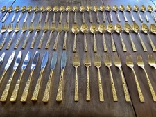 VTG MCM Brutalist Golden Navaho Flatware 77pc FULL SET 1847 Rogers Bros IS RARE
