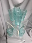 Set Of 8 MCM Vintage Anchor Hocking Aquamarine Blue Tahiti Bamboo 8oz Tumblers
