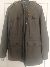 Levis  Womens jacketMedium Green Faux Fur Hooded Sherpa Lined Nylon Parka Ladies