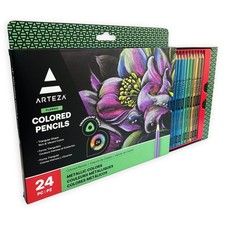 Metallic Colored Pencils 24 Set Pre-Sharpened with Triangular Grip for Drawing