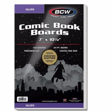 100 Pack  - BCW Silver Age Comic Book Backer Boards Acid Free 24PT 7" X 10 1/2"