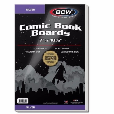 100 Pack  - BCW Silver Age Comic Book Backer Boards Acid Free 24PT 7'' X 10 1/2''