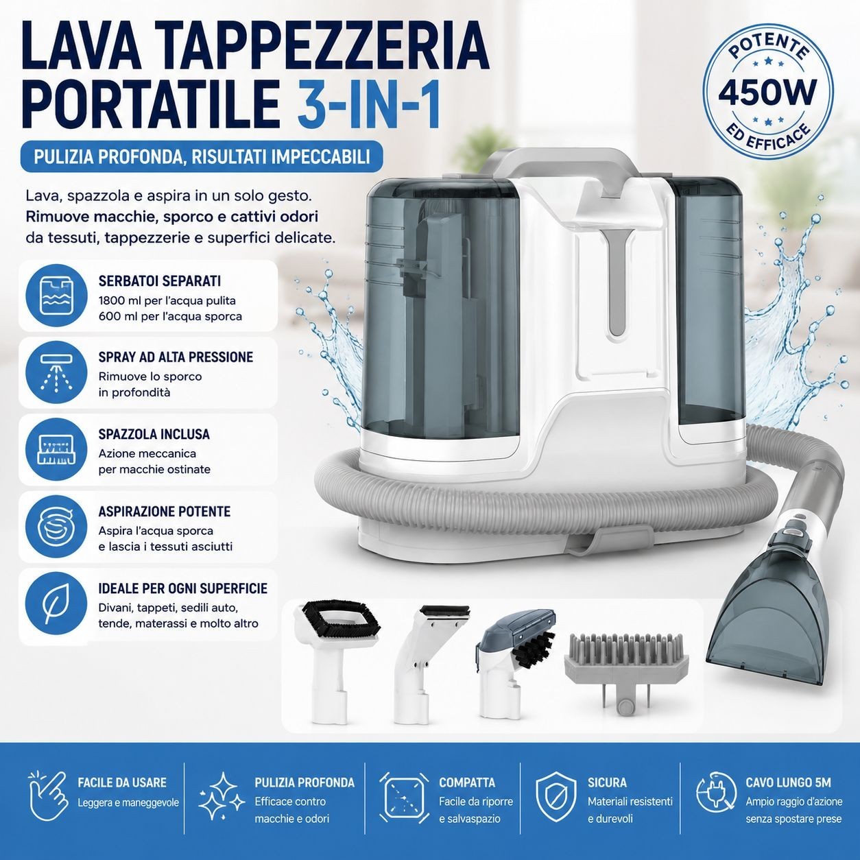 Lava Tappeti e Divani Portatile 3 in 1 450W foto 2