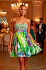 Sherri Hill party dress beaded strapless empire mini pleats sz 6 coquette party