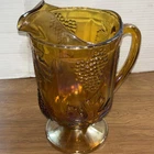 Vintage Indiana Glass Amber Gold Carnival Depression Large Pitcher Harvest Grape