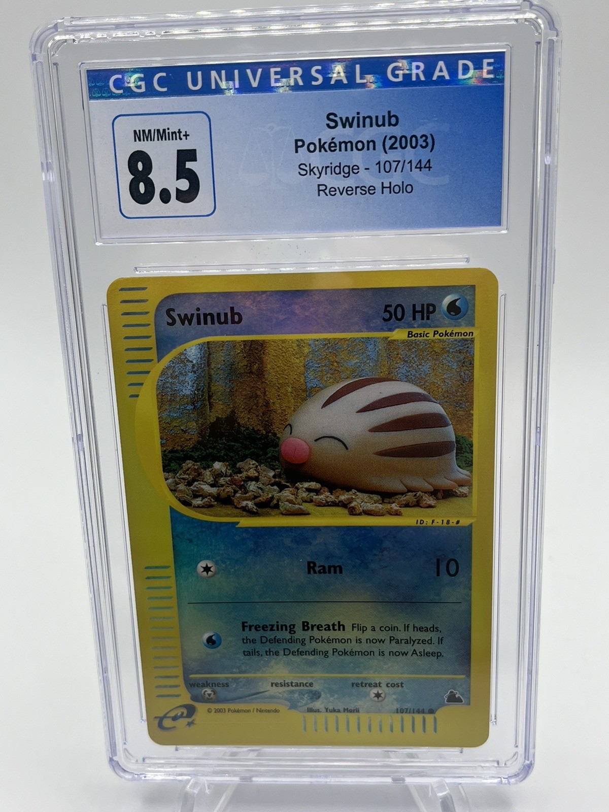 CGC 8.5 NM MINT + Swinub 107/144 Skyridge REVERSE HOLO Foil WOTC 2003 Pokémon
