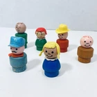 Lot of 6 vintage Fisher Price Little People Wooden & Plastic Head Figure Toys
