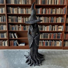 8 Black Gothic Witch Figurine Halloween Tree Root Statue Spooky Home D cor