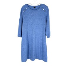 Talbots Sweater Dress Womens Size XL P Blue Speckle Texture Knit Cotton Blend