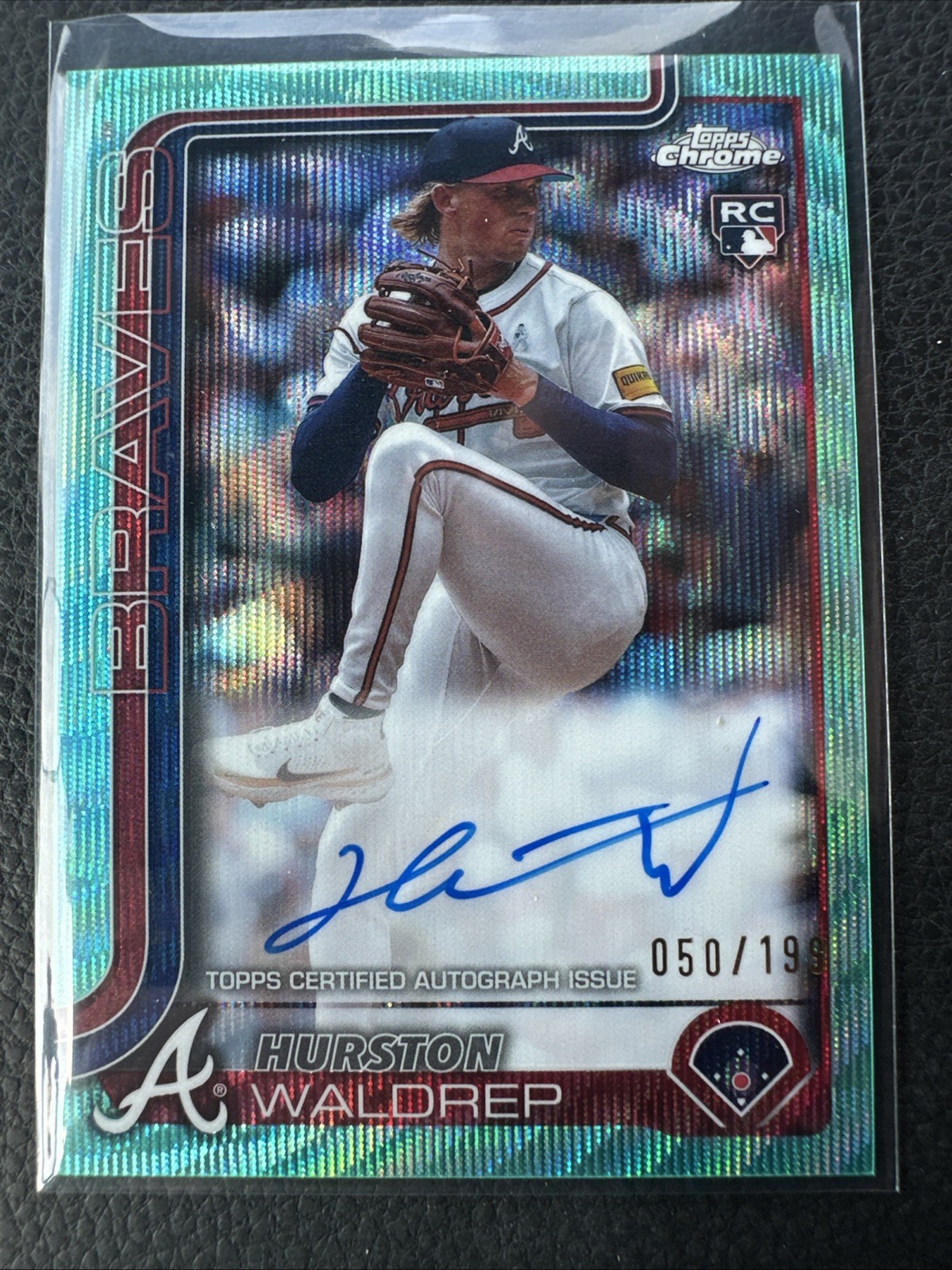 Hurston Waldrep 2025 Topps Chrome RC Rookie Aqua Wave Refractor Auto /199 Braves