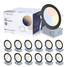 12 Pack Recessed Lighting 6 Inch with Junction Box, 5CCT 6 Inch Black LED Rec...