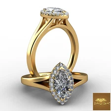 Halo Split Shank Marquise French U Pave Diamond Engagement Ring GIA G SI1 0.91Ct