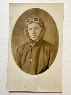 VTG RPPC Photo Postcard Handsome Male Pilot, Aviation Theme Buffalo New York