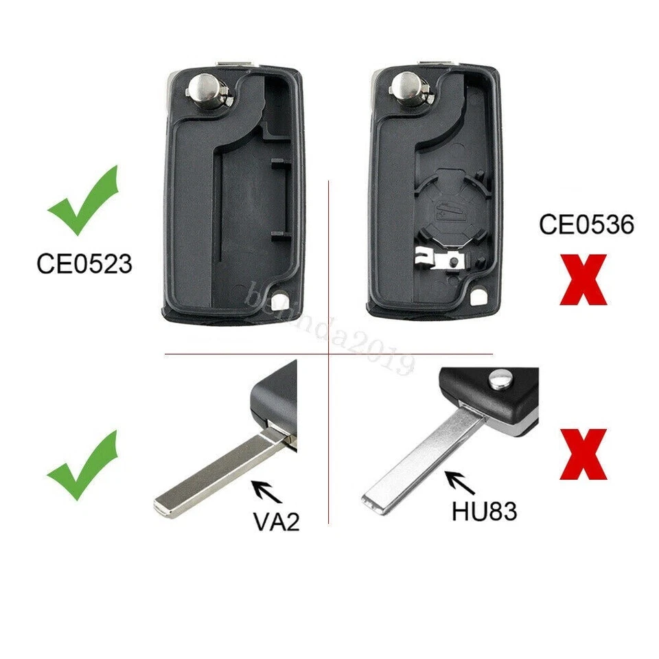 Cle Coque Clef Boitier compatible Peugeot Citroen 207 307 308 407 CE0523 HU83 - Photo 2/2