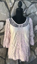 ADIVA Top Size XL Pink Lace Overlay Tank Scalloped Hem Excellent Condition