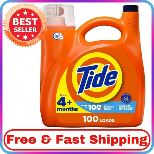 Detergente líquido para ropa Tide, brisa limpia, 100 cargas, 132 fl oz, compatible con HE