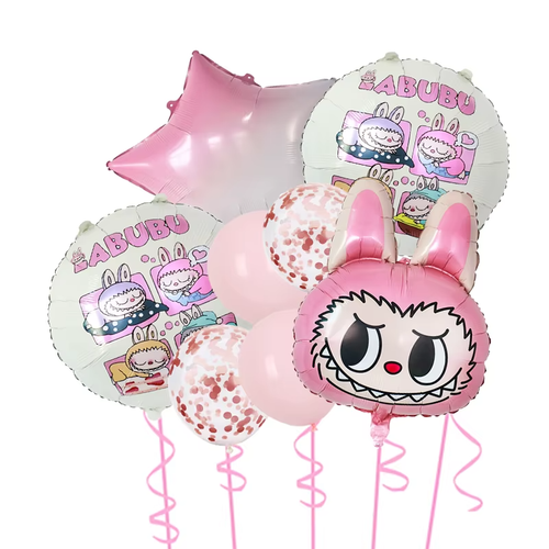 8PC Pink LABUBU Monster Plush BALLOONS Party Celebration