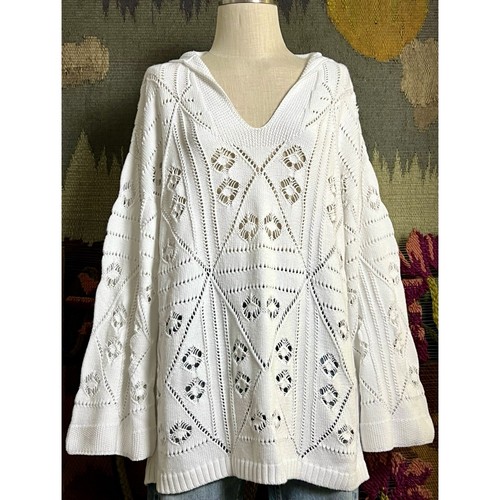 Johnny Was Baja Hoodie White Perforated Pullover Sweater XL - 第 1/13 張圖片
